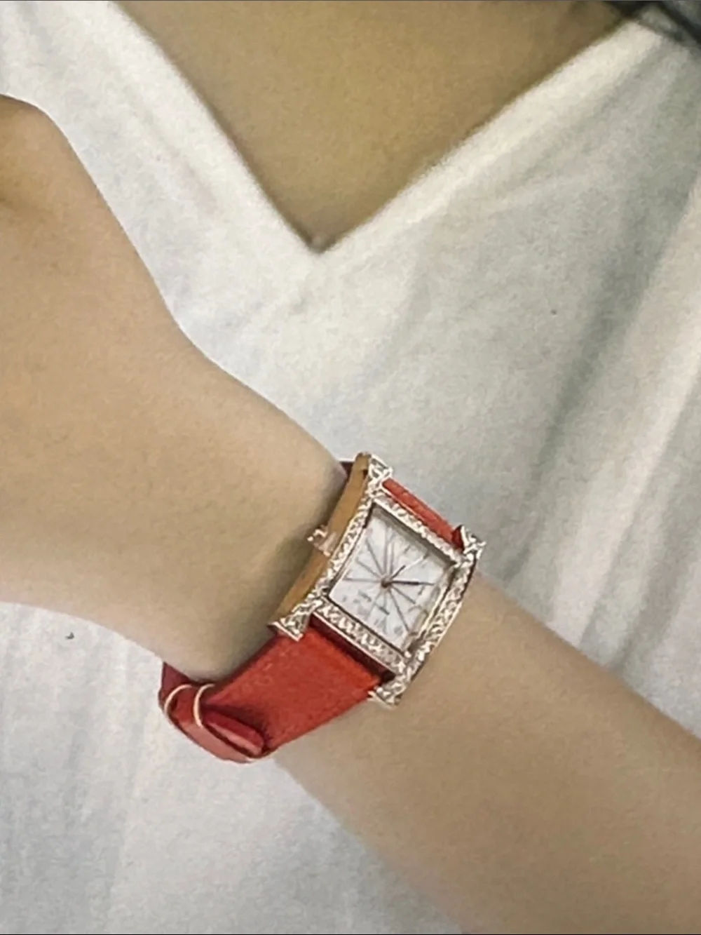 Women's Orange Leather Crystal-Trim Watch